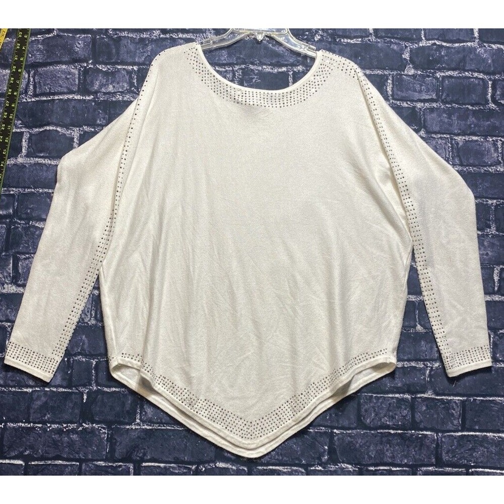 Oliver Escio Sweater Womens XL White Embellished‎ Lightweight Pointed Hem Boho